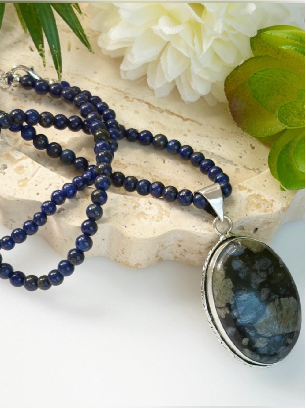 Que Sera Pendant Lapis Lazuli Necklace Sterling Silver 925 Overlay Southwest - Picture 3 of 7